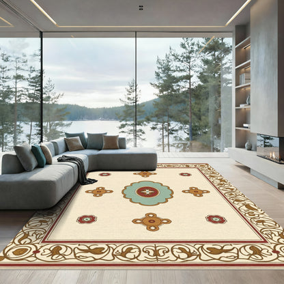 Burgundy Cream Geometric Floral Medallion Rug