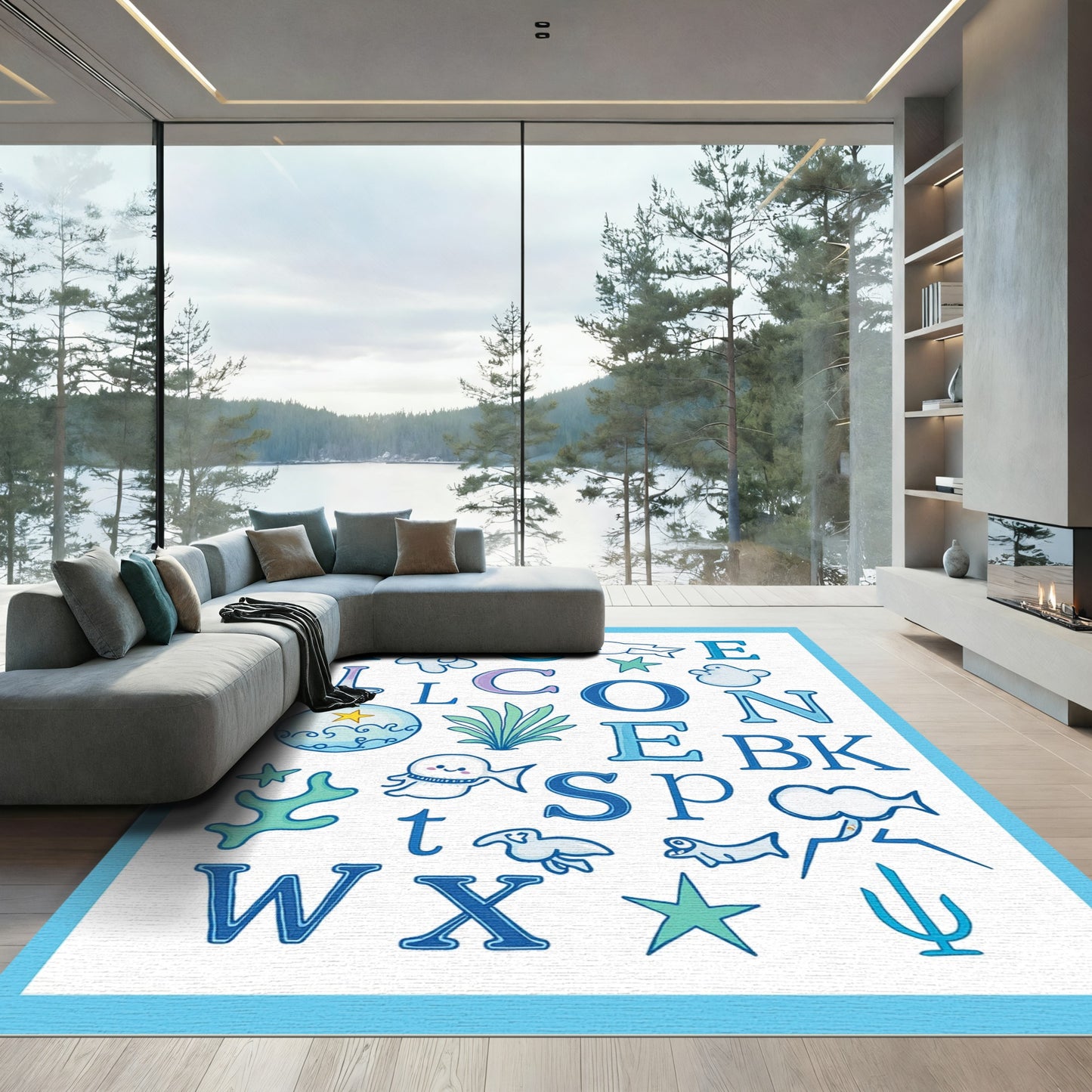 Whimsical Ocean Alphabet Creatures Rug