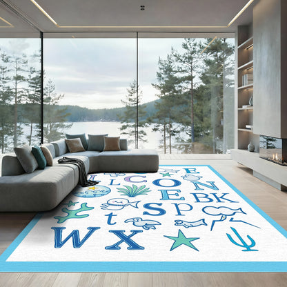 Whimsical Ocean Alphabet Creatures Rug