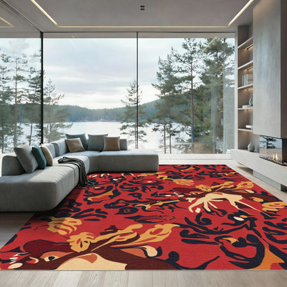Abstract Crimson And Camel Animal Rug