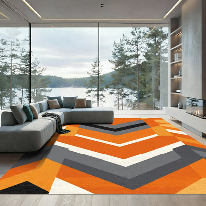 Orange Gray Chevron Geometric Rug