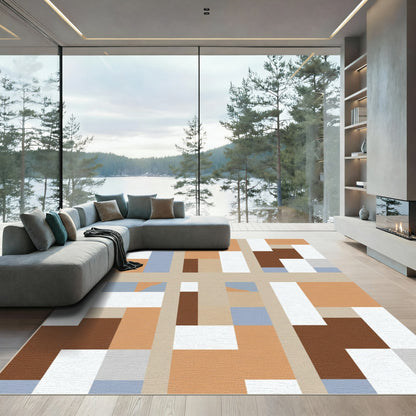 Modern Terracotta Abstract Geometric Blocks Rug