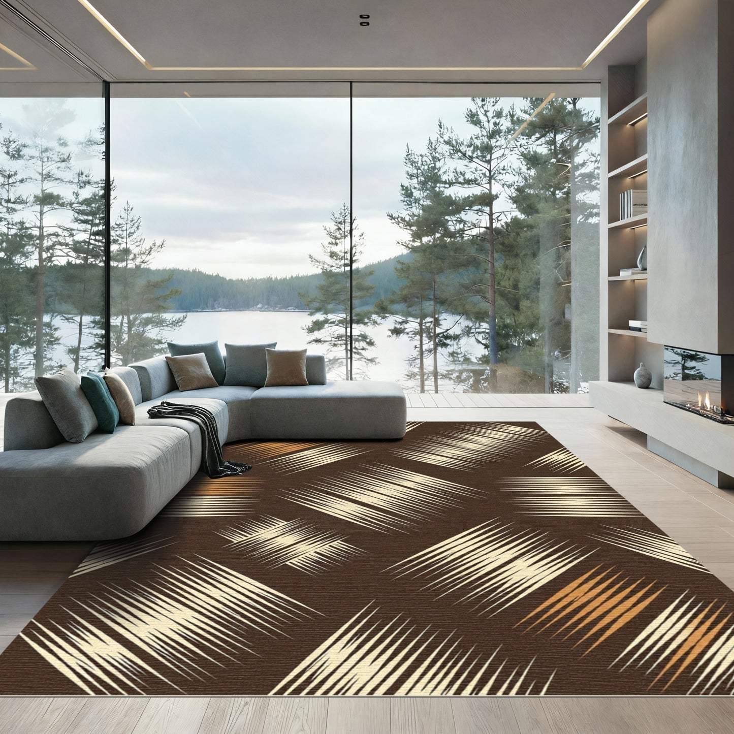 Tan Brushstroke Square Composition Rug