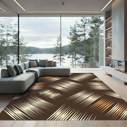 Tan Brushstroke Square Composition Rug