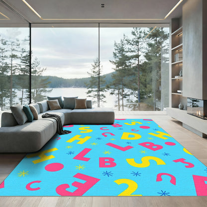 Blue Alphabet Scatter Bright Fun Rug