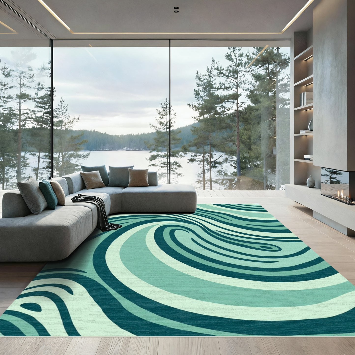 Tidal Teal Abstract Swirl Rug
