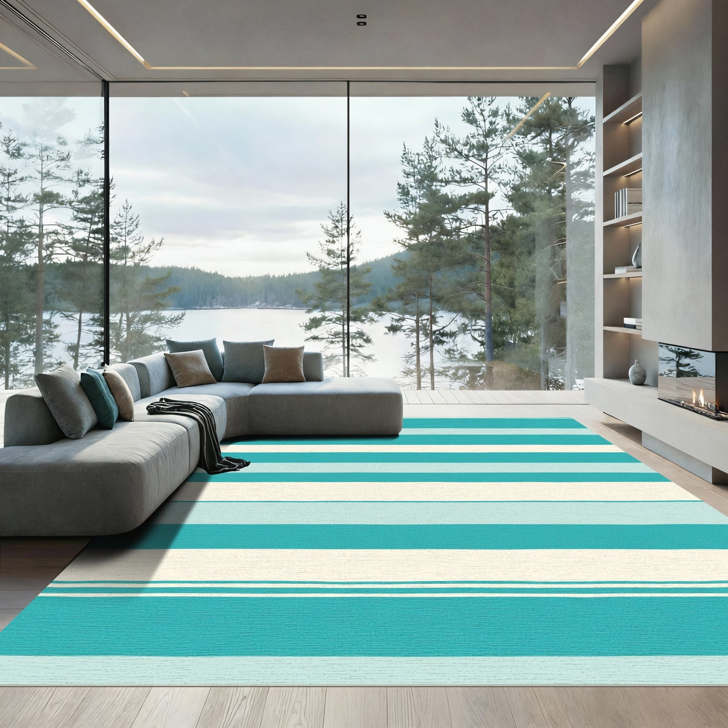 Coastal Turquoise And Cream Stripe Rug