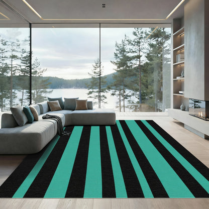 Aqua Black Vertical Stripe Rug