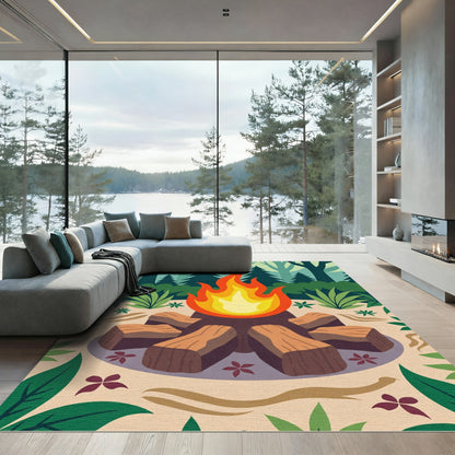 Forest Campfire Wood Flames Rug