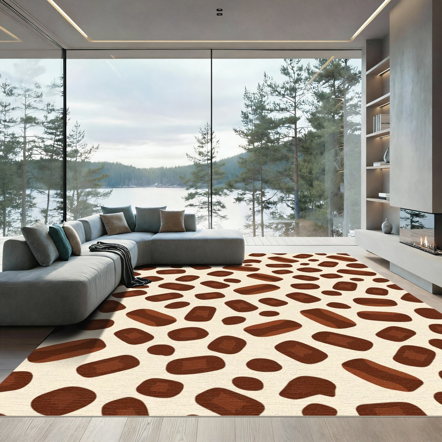 Brown And Cream Abstract Shape Rug