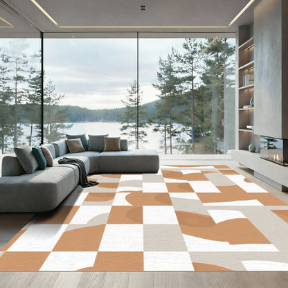 Terracotta Abstract Grid Shapes Rug