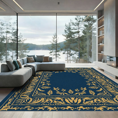 Ornate Gold Laurel Vine Border Rug