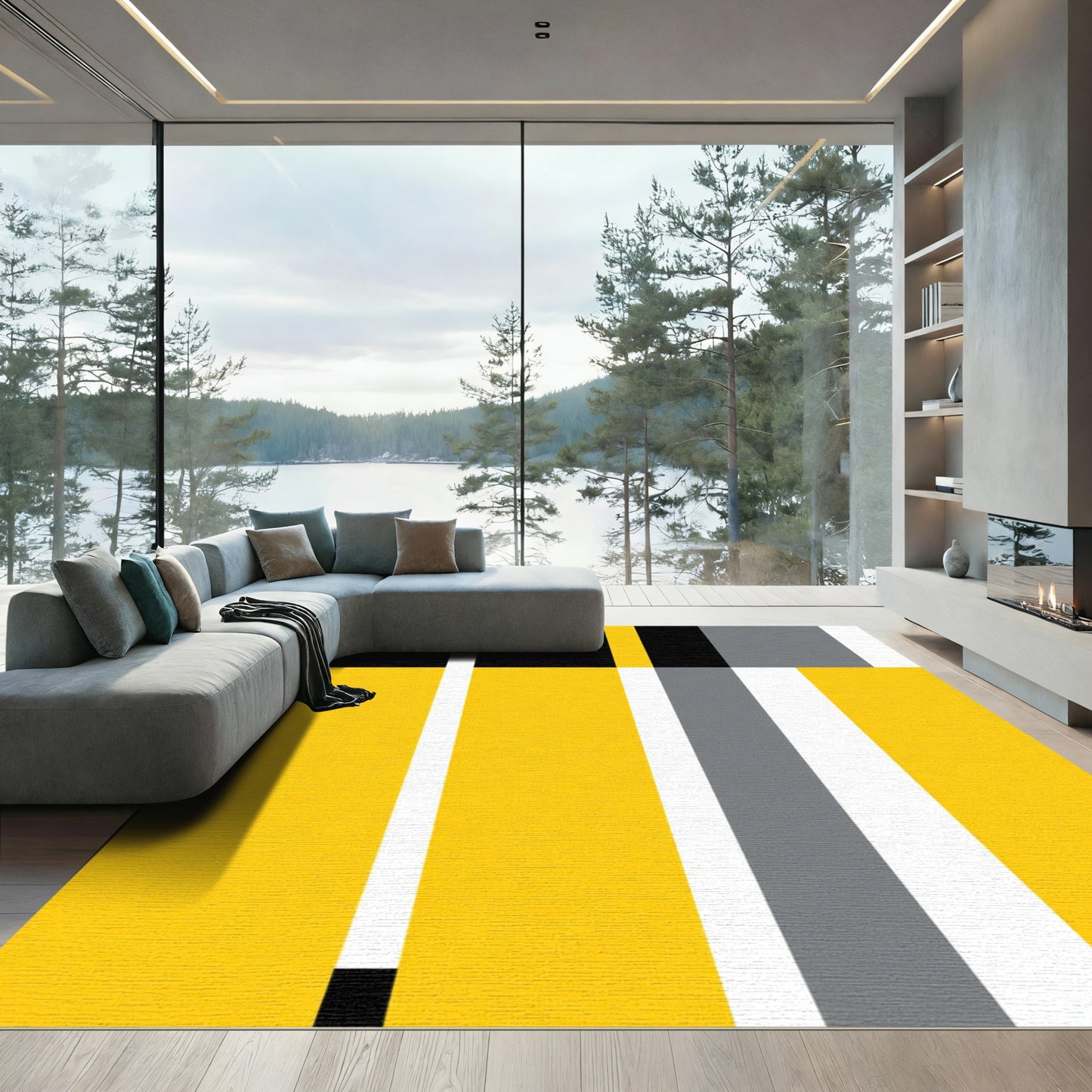 Bold Yellow Black Grey Stripes Rug