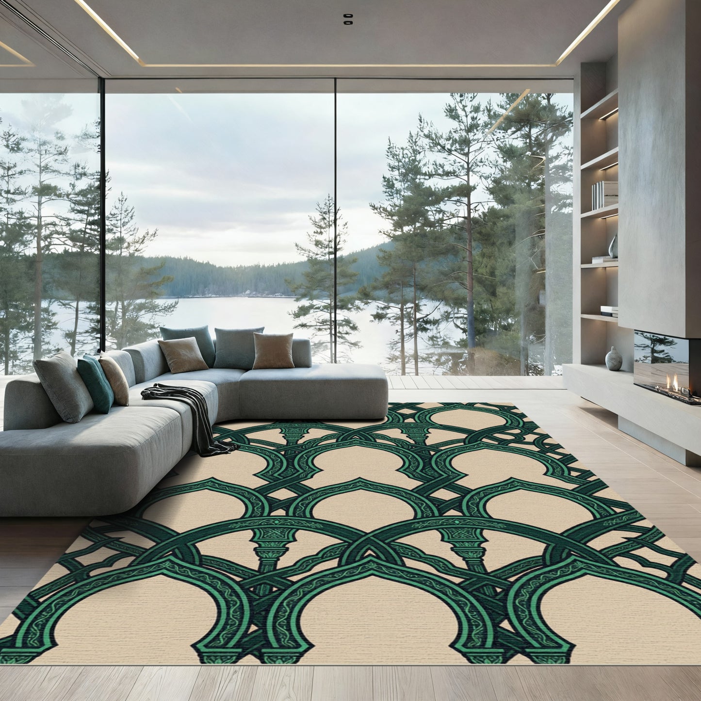 Emerald Green Interlocking Arch Medallions Rug