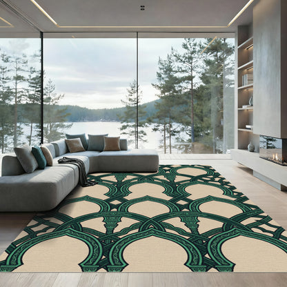 Emerald Green Interlocking Arch Medallions Rug