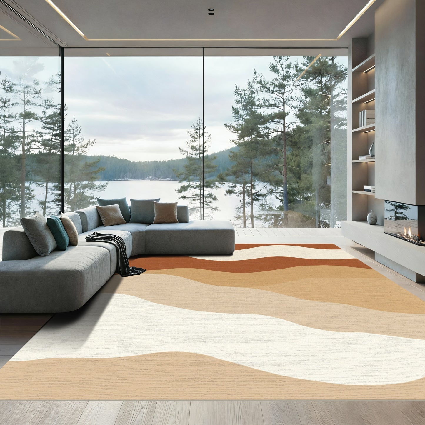 Terracotta Abstract Organic Wave Rug