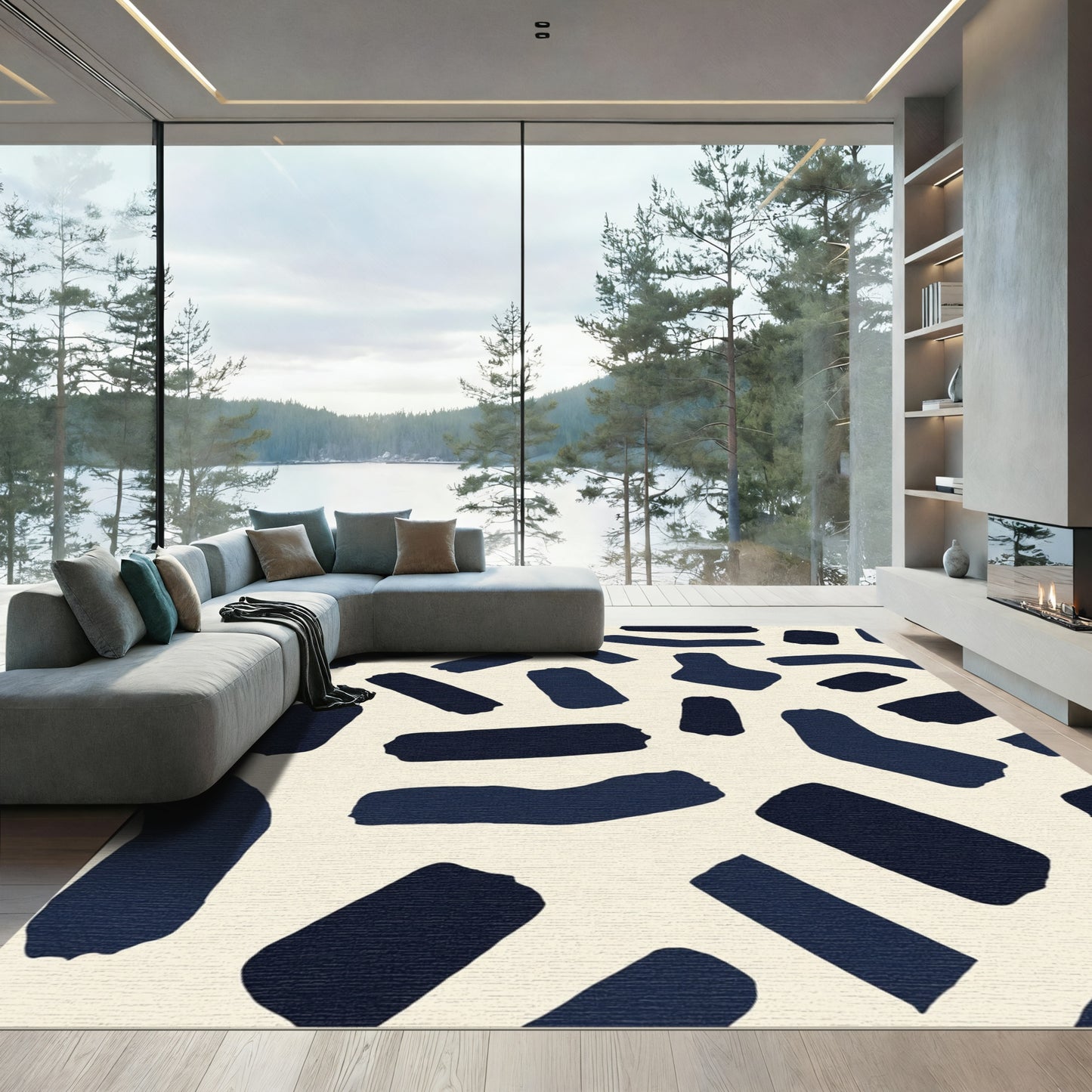 Navy Brushstroke Scatter Rug