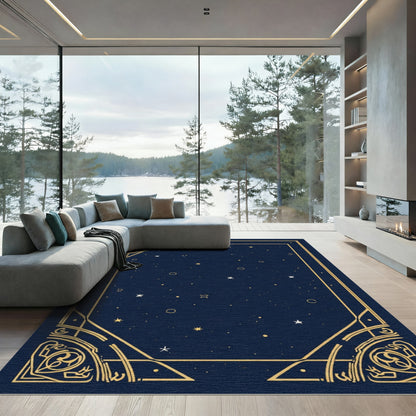 Golden Celestial Night Sky Border Rug