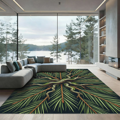 Forest Green Pine Needle Mandala Rug