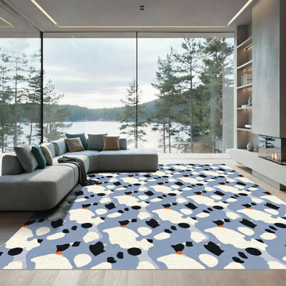 Abstract Blue Black Ivory Orange Shapes Rug