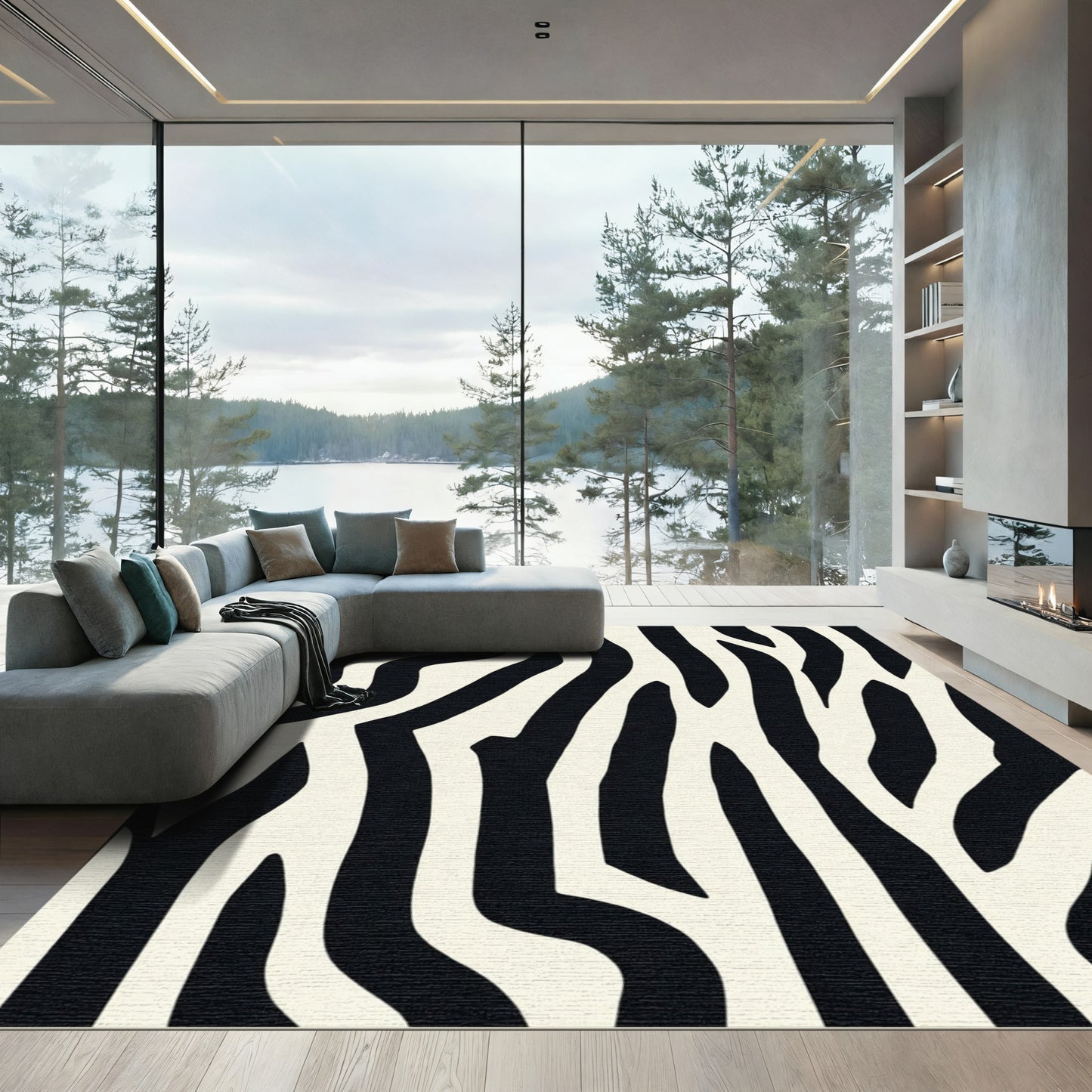 Black Cream Animalistic Bands Rug