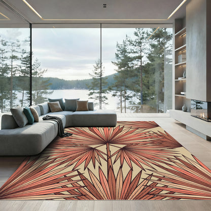 Coral Fan Palm Tropical Repeat Rug