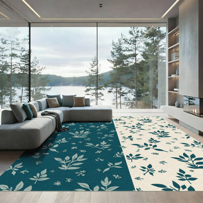 Deep Teal and Cream Foliage Rug