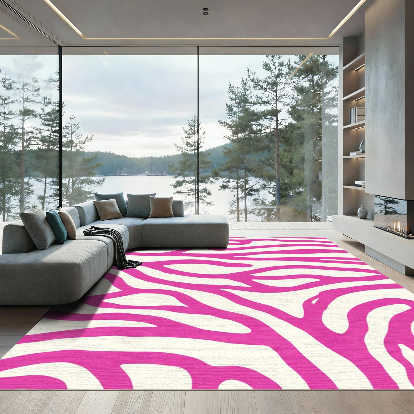 Vibrant Pink Zebra Stripe Rug