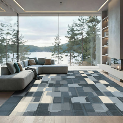 Abstract Blue Palette Geometric Squares Rug
