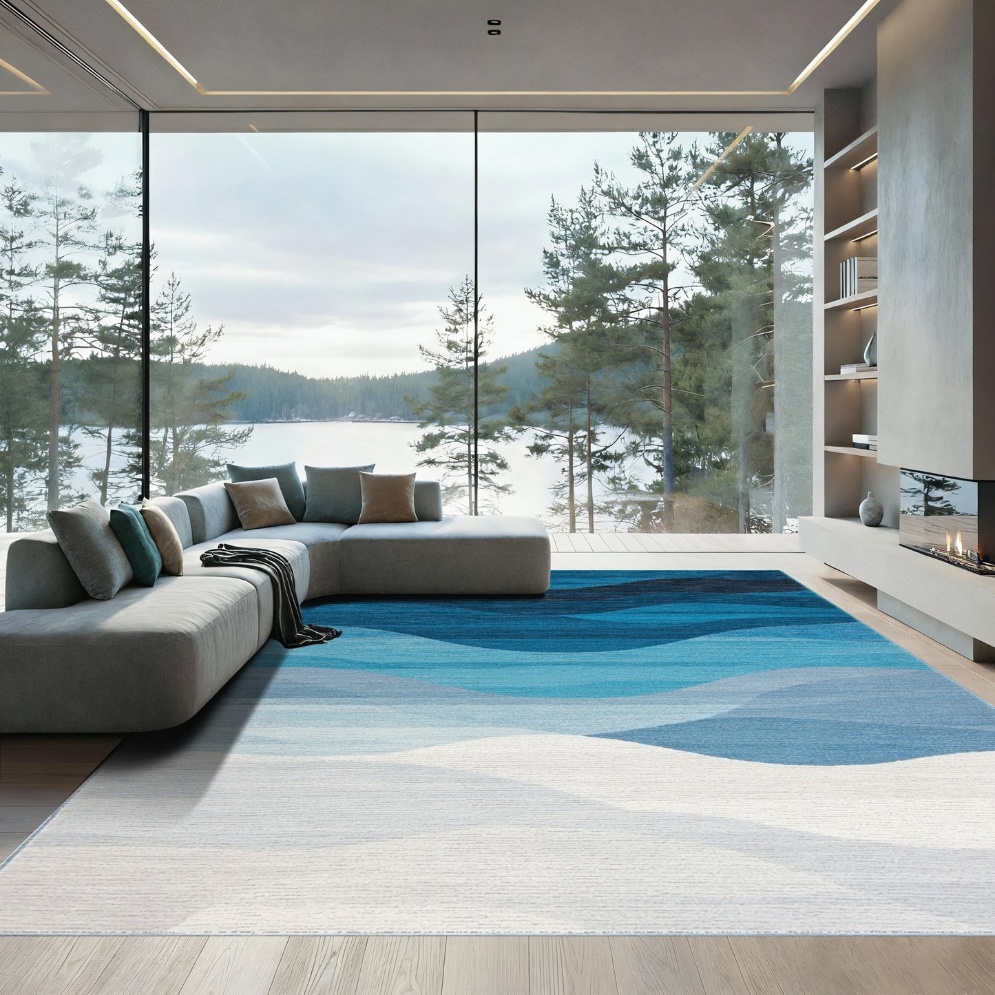 Navy Blue Wavy Gradient Rug