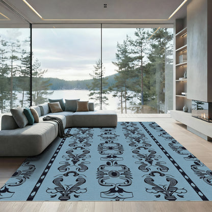 Art Nouveau Blue Oval Botanical Rug