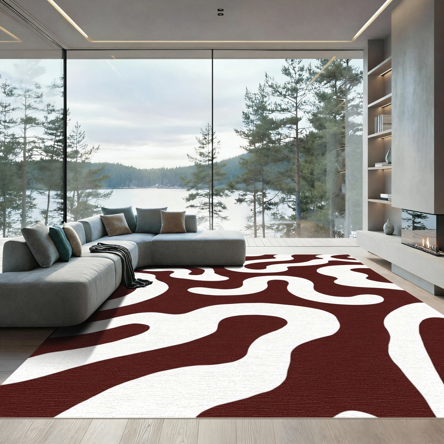 Deep Crimson Organic Flow Rug