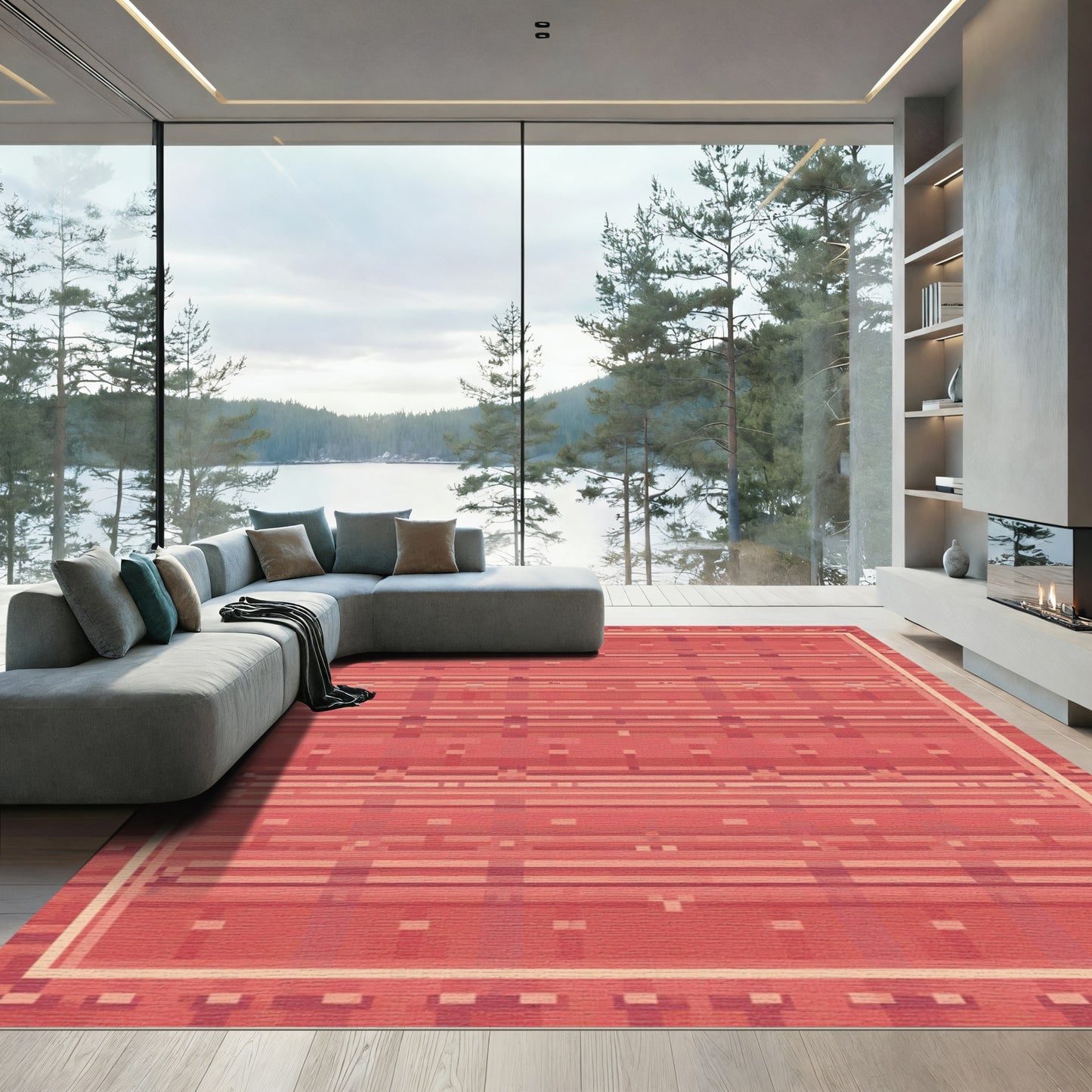 Terracotta Pixelated Stripe Framing Rug