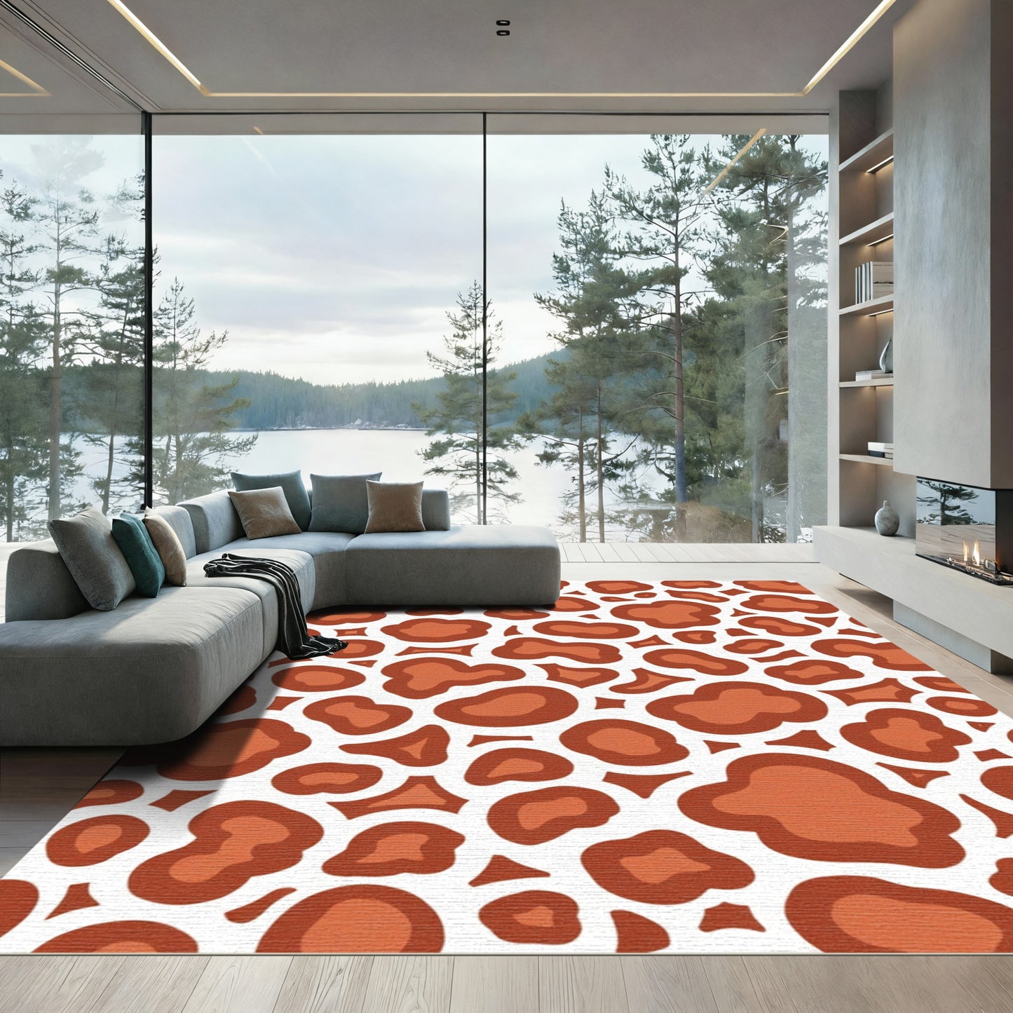 Terracotta Spots Abstract Composition Rug