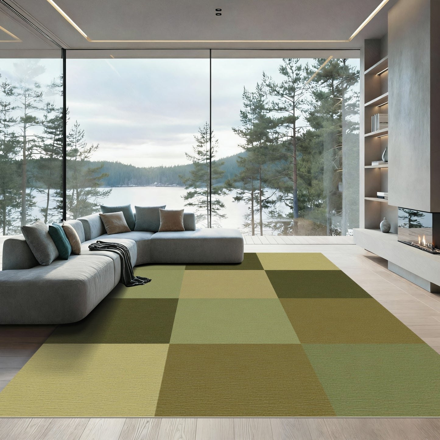 Earthy Camouflage Squares Rug