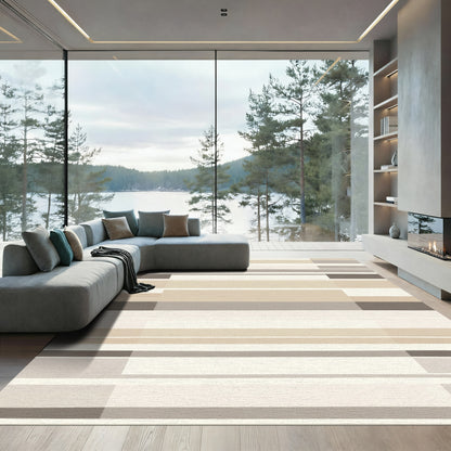 Earthy Neutral Tone Geometric Stripe Rug