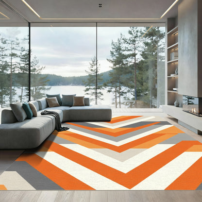 Modern Orange Gray Chevron Stripe Rug