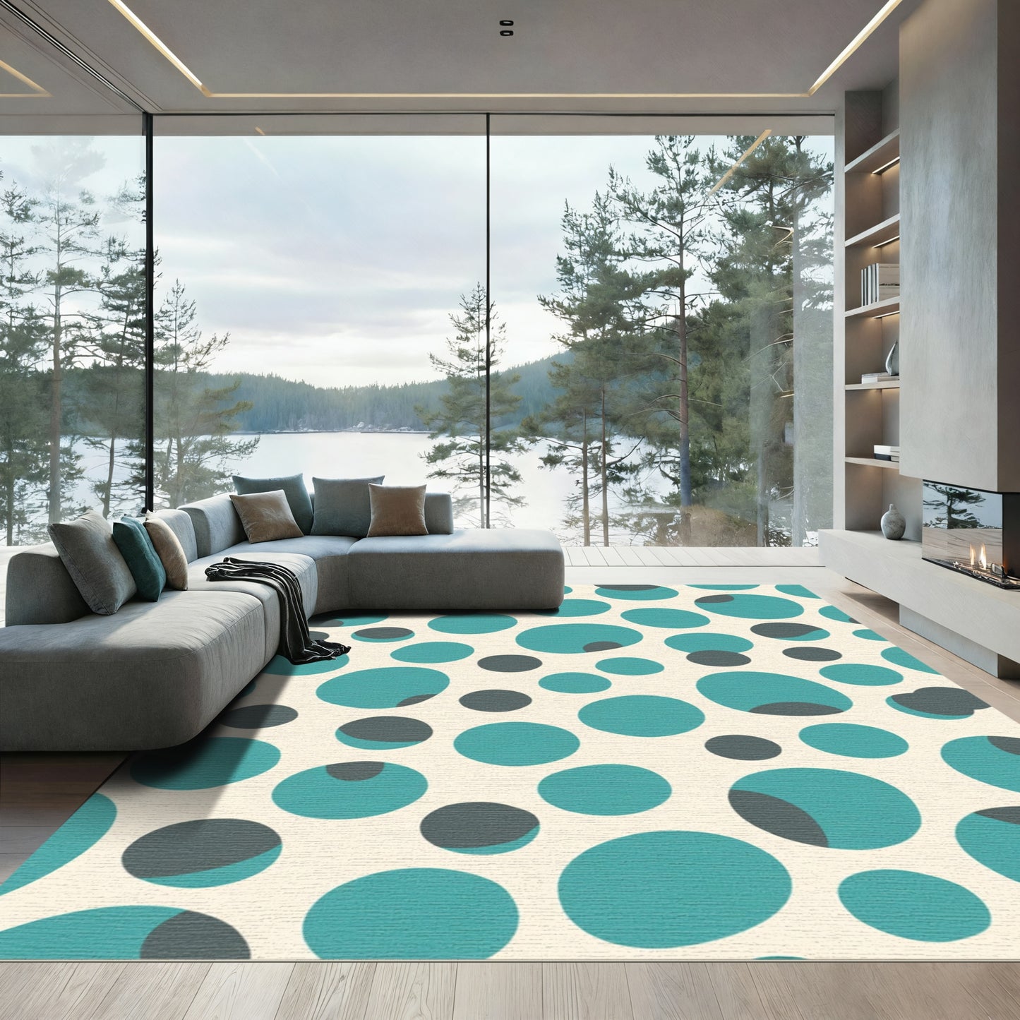 Teal And Gray Overlay Circles Rug