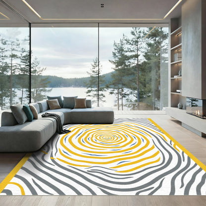 Vibrant Yellow Blue Gray Swirl Rug