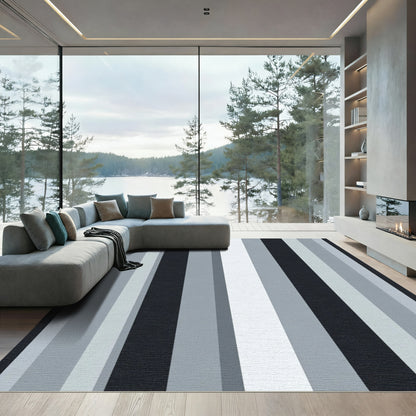 Modern Grayscale Vertical Stripe Rug