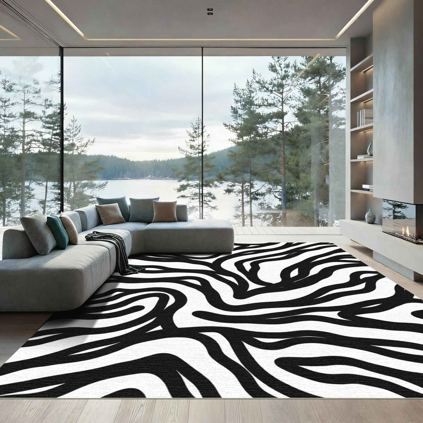 Bold Black White Abstract Stripes Rug