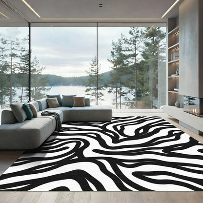 Bold Black White Abstract Stripes Rug