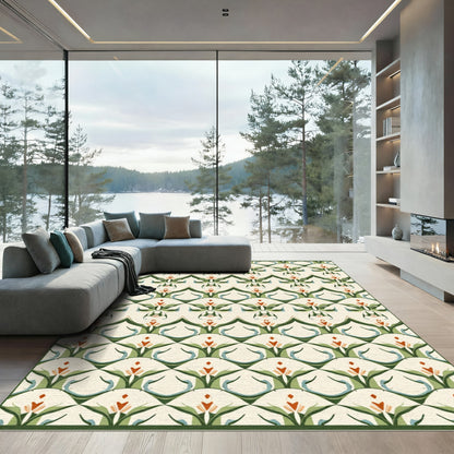 Green Orange Cream Art Deco Scallop Rug