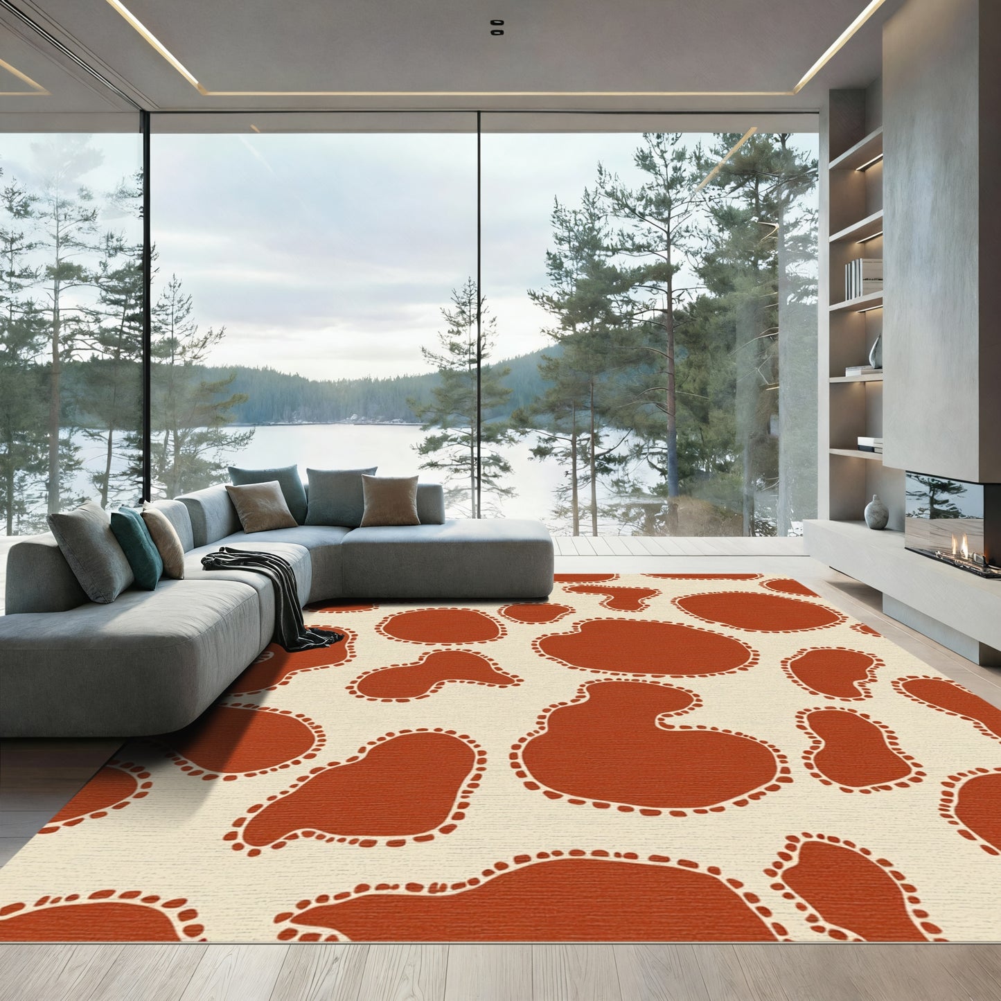 Terracotta Spots Organic Irregular Forms Rug
