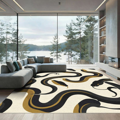 Serpentine Black Gold Snakes Cream Rug