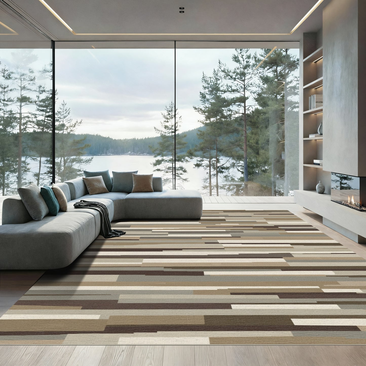 Earthy Tone Horizontal Stripe Collection Rug