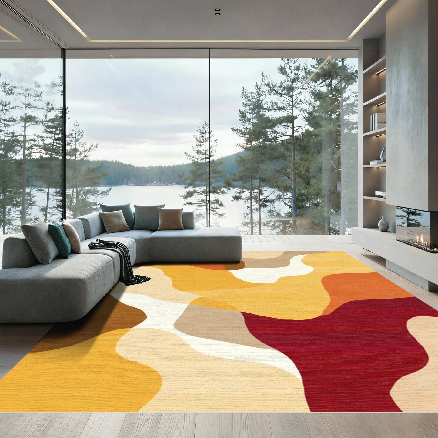 Earthy Warm Abstract Organic Shapes Rug
