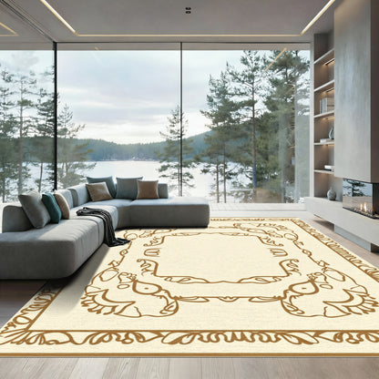 Earthy Cream Scrollwork Elephant Frame Rug