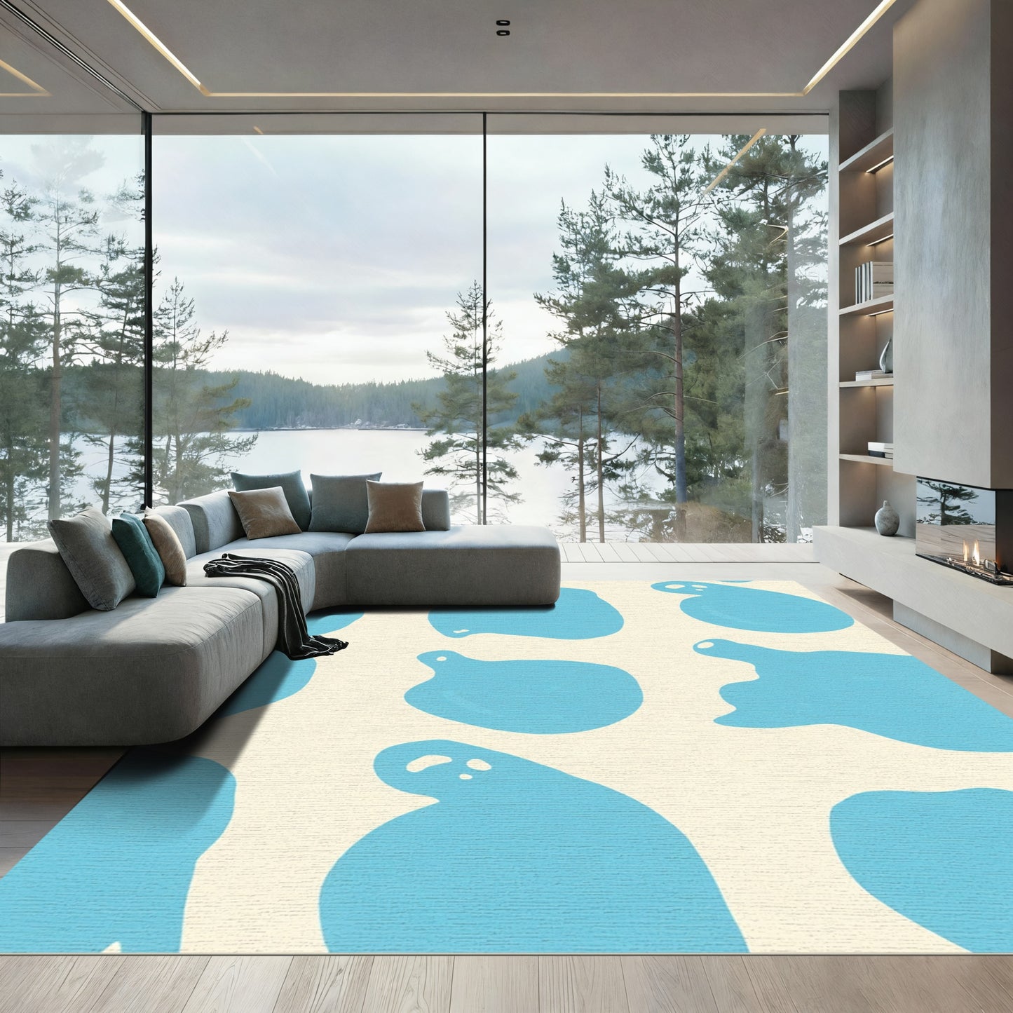 Abstract Blue Blob Composition Rug