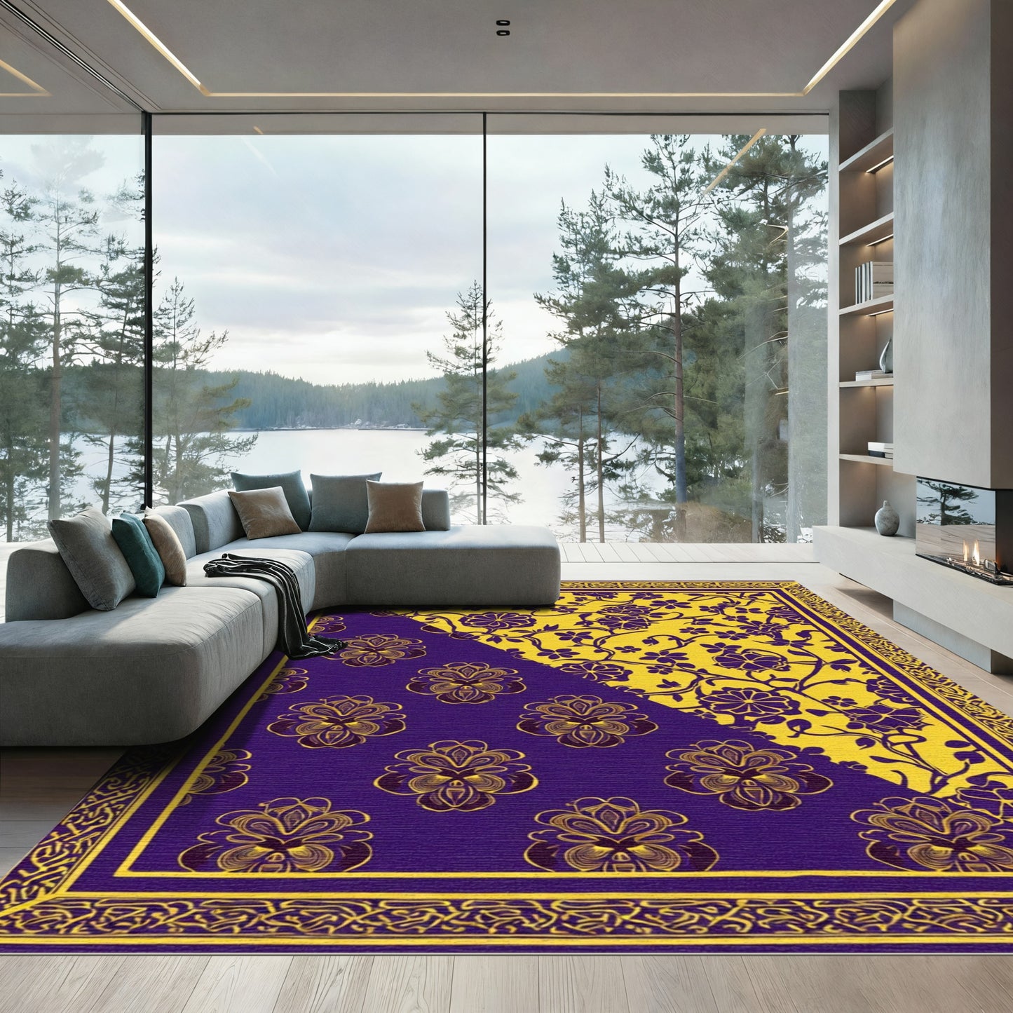 Vibrant Purple Yellow Floral Split Rug